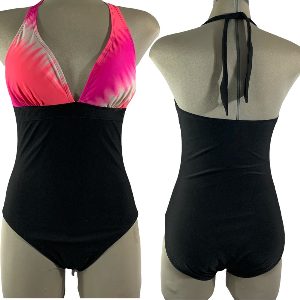 Coral Bay Pink and Black One Piece Bathing Suit